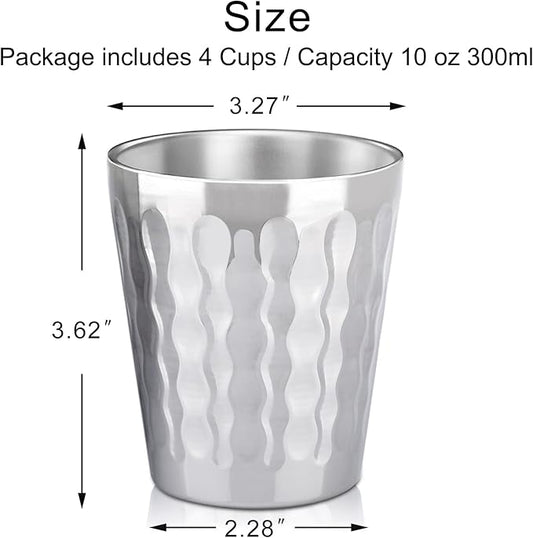 Beasea 10oz Stainless Steel Cups, 4 Pack Double Wall Metal Stackable Insulated Portable Drinking Tumblers Unbreakable Shatterproof Glasses for Home Restaurant Party Camping Travelling