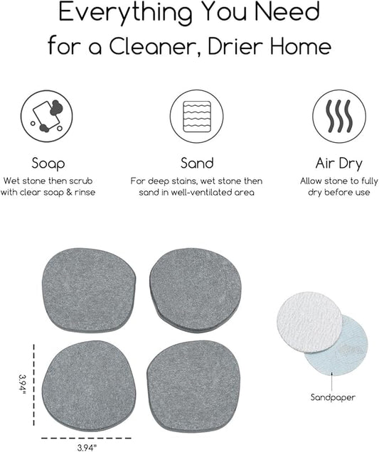 Diatomaceous Earth Coasters,3.9"x3.9", Quick-Dry, Absorbent, Heat-Resistant, Modern Stone Design, Dark Gray, Irregular Shape (2, Grey)