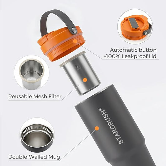 Portable Electric Espresso Maker, 30oz Insulated Stainless Steel Extraction Coffee Cup,Fast Brew with Pressure, Rechargeable, Leak Proof, BPA Free, Ideal for Travel,Commute and Office