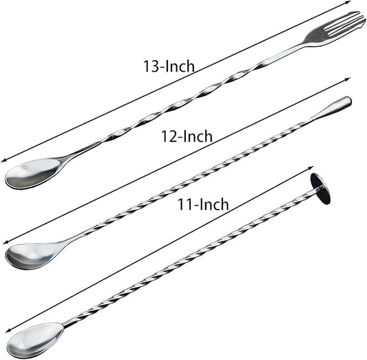 JETKONG 3 Pcs Cocktail Mixing Spoons 12-Inch Bar Spoon Long Stirring Spoon Drink Stirrers Cocktail Spoons for Tea, Coffee, Ice Cream, Juice, Drinks, Milkshakes