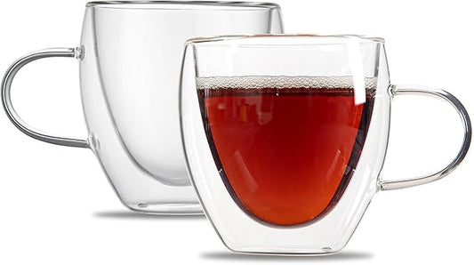Restaurantware Coffee Cup 12 Pack of 5 oz Insulated Double-Wall with Handle Glass Borosilicate Coffee Cup Espresso Shot Dishwasher Safe For Hot Drinks