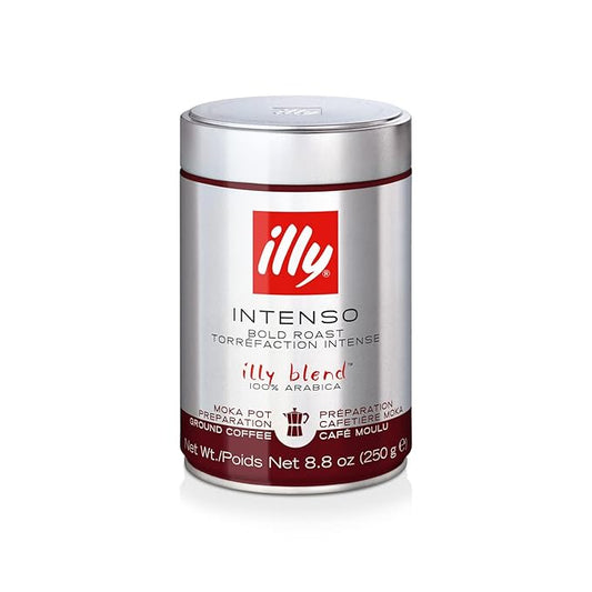 illy Ground Moka Coffee, Intenso Dark Roast, 100% Arabica, Premium Italian Coffee, Pre-Ground for Moka Pot or Stovetop Brewing, 8.8oz, 6 Pack