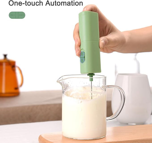 Portable Coffee Frother by ELMWAY, Battery Operated Electric Whisk, Mini Milk Frother Handled for Coffee, Latte, Matcha and Protein Powder - Green