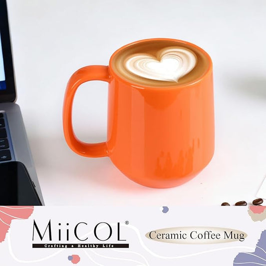Miicol Ceramic Coffee Mug, 16 oz Large Coffee Cup, Tea Mug with Handle, Flat Bottom Mug for Men, Women, Office, Microwave and Dishwasher Safe, Multi-Color, Sun Orange