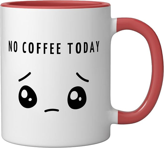 No Coffee Today - Minimalist Sad Face Caffeine Lover Ceramic Mug, Red/White