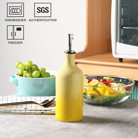 Sweejar Ceramic Olive Oil Dispenser Bottle, Opaque Oil Cruet Protects to Reduce Oxidation, Suitable for Storage Vinegar, Coffee Syrups & Other Liquids, Pack of 1, 15.5 Fl Oz(Gradient Yellow)