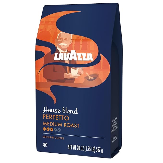 Lavazza Perfetto Ground Coffee Blend, Dark Roast, 20 Ounce, Caramel flavor with Dark and Velvety Texture, 100% Arabica (Pack of 2)