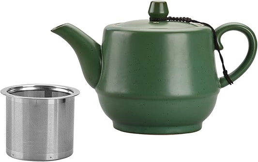 Rural Style Ceramic Teapot with Stainless Steel Infuser 16 Ounces Porcelain Blooming & Loose Leaf Teapot (Green)