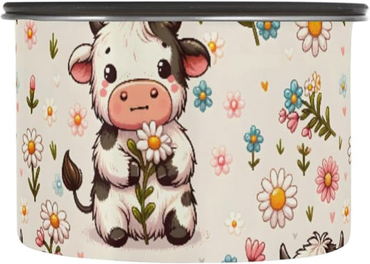 ALAZA Cute Cow Daisy Flower Airtight Coffee Bean Canister 900ml Food Storage Containers with Lids For Gournd, Tea, Sugar, Flour, Rice, Cereal, Candy Cookie Jar