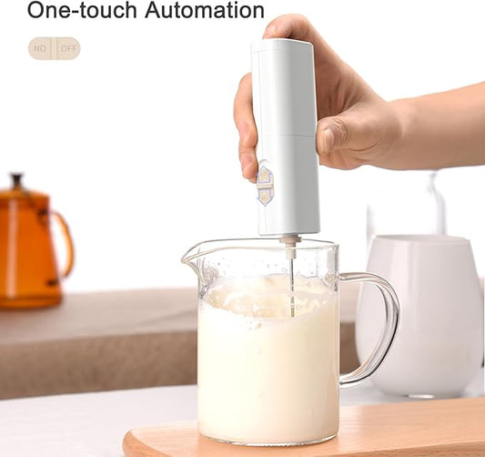 Portable Coffee Frother by ELMWAY, Battery Operated Electric Whisk, Mini Milk Frother Handled for Coffee, Latte, Matcha and Protein Powder - White