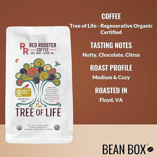 Tree of Life - Regenerative Organic Certified - Roasted by Red Rooster Coffee - Whole Bean Coffee - 12 Ounce Bag