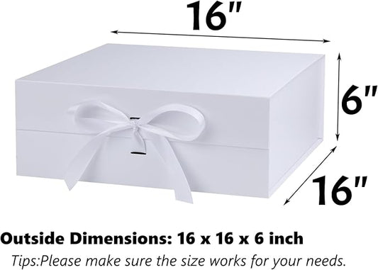 OEMVALATY White Gift Box,16x16x6 Inches Gift Boxes with Lids for Presents with Magnetic Closure and Ribbon for Wedding,Storage,Birthday(3-Pack)