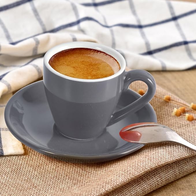 ionEgg Porcelain Espresso Cup with Saucer, Espresso shot Cup, 80ml/2.7Oz, Grey
