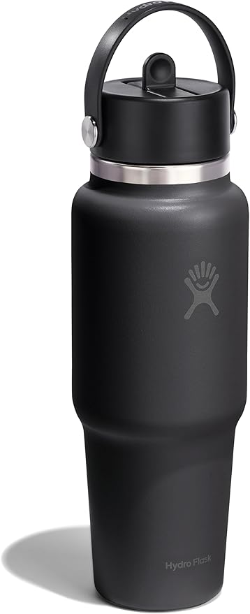 Hydro Flask Travel Water Bottle - Insulated Stainless Steel - Wide Straw Lid, Non Spill, Leakproof in 32 Oz Tonal Black