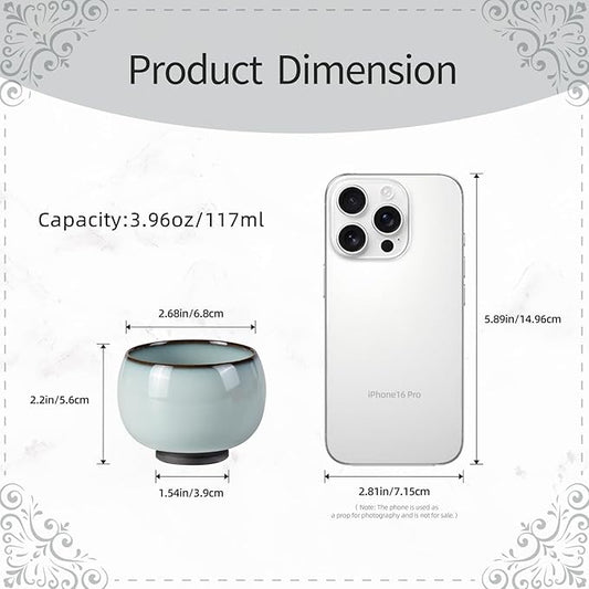 Tea Cup Set of 2 Porcelain Small Tea Cups 4oz Handmade Japanese Tea Cup Set, Asian Ceramic Teacups for Home, Party, Office, Chinese Kung Fu Tea Set for Hot/Cold Drink (Meditation-Imperial Kiln)
