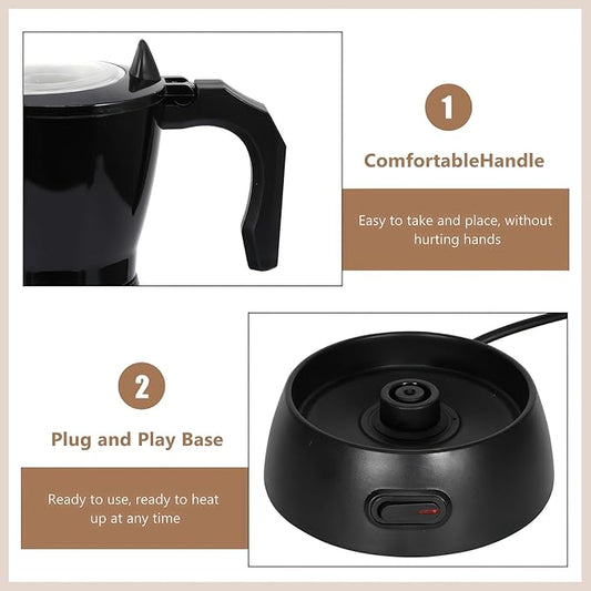 AOZBZ Coffee Pot Electric Espresso Coffe Maker, 300ml 6 Cups Aluminum Moka Pot with Overheat Protection and Detachable Base, Portable Italian Moka Maker, 450W, Black