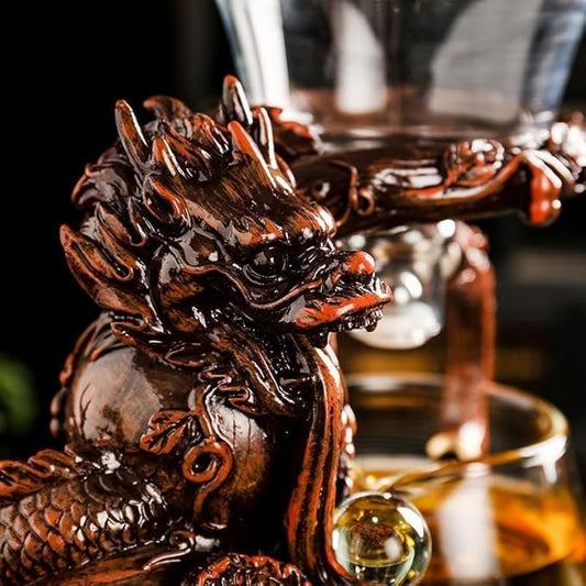 Glass Teapot Set with Infuser Semi Automatic Dragon Tea Set with 6 Small Cups (red dragon)
