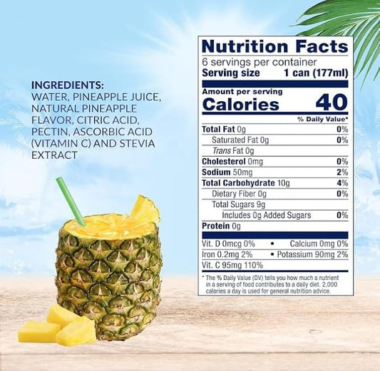 Dole Light Pineapple Juice Drink, No Added Sugar, 40 Calories Per Can, Excellent Source of Vitamin C, 100% Fruit Juice, 6 Fl Oz (Pack of 48)