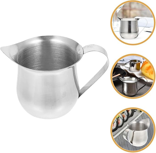 COHEALI Stainless Steel Milk Frothing Pitcher Set 4Pcs 90Ml Espresso Shot Measuring Cups Metal Cream Jug for Coffee Art Home Kitchen