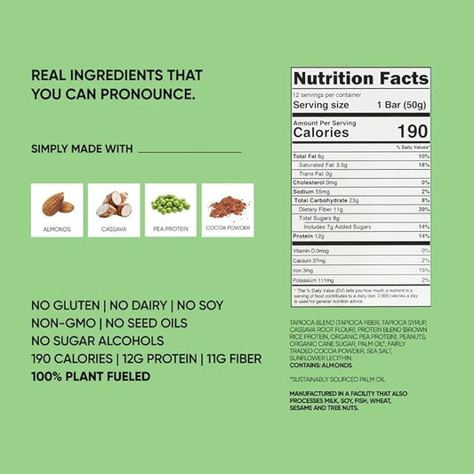 TRUBAR Vegan Protein Bars - Soy Free, Dairy Free, Gluten Free Protein Bars - No Sugar Alcohols - Non-GMO - 12g of Protein - It's Mint To Be Chip - 12 Count