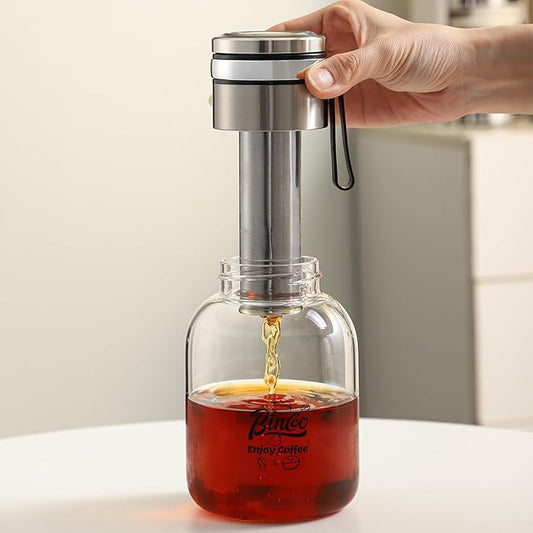 Bincoo Tea Infuser Bottle Glass Cold Brew Coffee Maker with Extended Long Filter – Premium, Durable, Easy-to-Clean Glass Bottle Stainless Steel Filter for Smooth Coffee & Tea (17oz / 500ml)