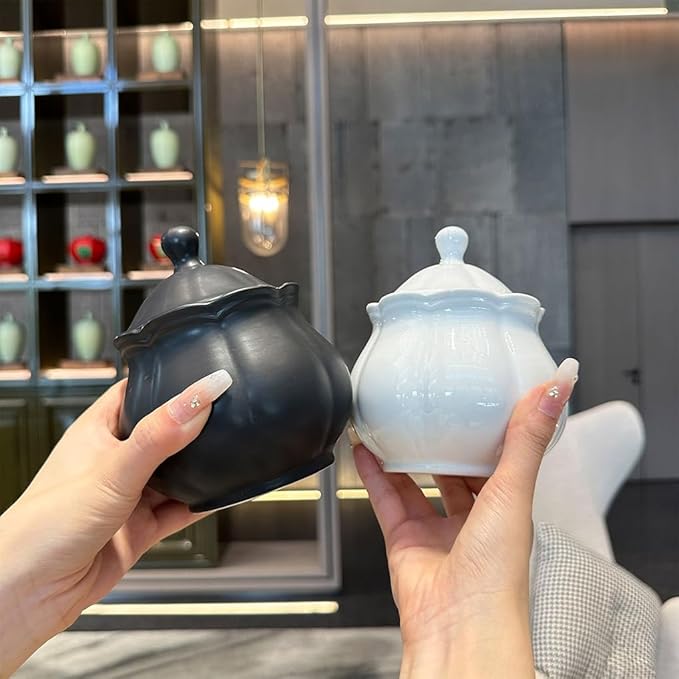 WAIT FLY Vintage Embossed Ceramic Sugar Bowl with Lid, Sugar Container, Sugar Jar for Kitchen Countertop, Coffee Bar-Black-Sugar Bowl