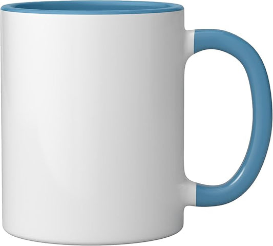 Coffee AM Wine PM - Funny Minimalist Coffee Wine Lover Ceramic Mug, Blue/White