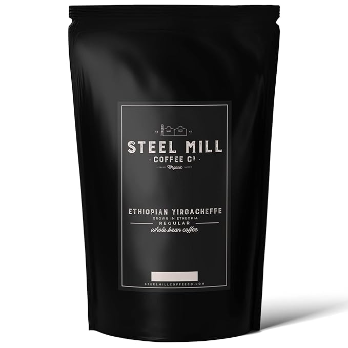 Steel Mill Coffee Co. Ethiopian Yirgacheffe Whole Bean Coffee - 2 LB Bag, Single-Origin, Medium Roast, 100% Arabica Beans, Freshly Roasted