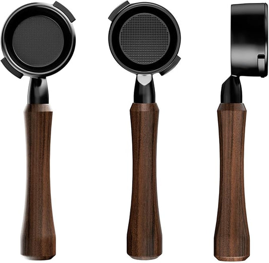 MHW-3BOMBER 58mm Bottomless Portafilter Fits Gaggia Espresso Coffee Machines, 2 Ears Flat Naked Espresso Portafilter with Precision Filter Basket, Wood Handle, BP7119G