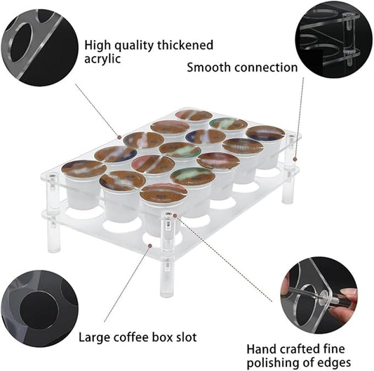 2 Set Acrylic Coffee Pod Holder, 15 Slots Flat Countertop Organizer, Transparent Coffee Capsule Storage Tray for YX037, Space Saving Drawer Style