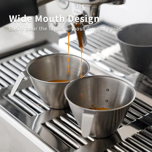 2oz Espresso Shot Cup, watchget Espresso Measuring Cup with Handle and Insdie Mark Stainless Steel Measuring Shot Cup for Barista Cafe Home Professional Espresso Coffee Accessories