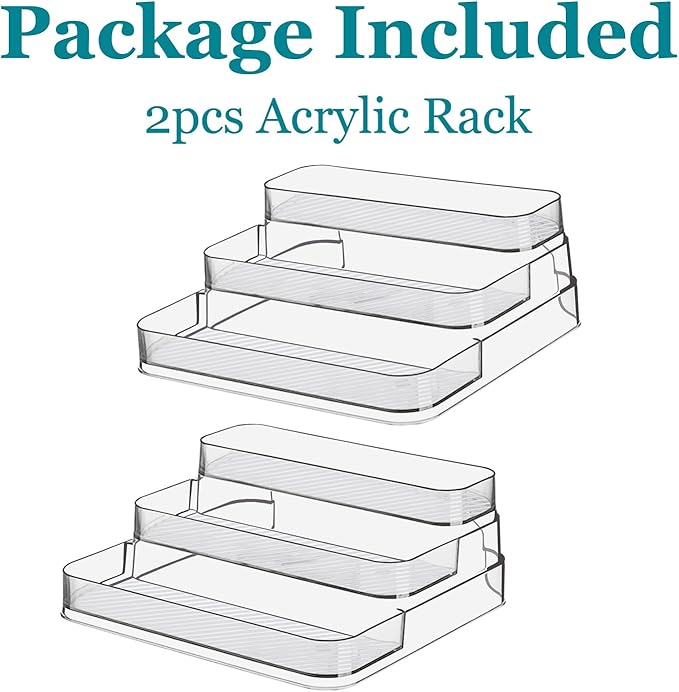 Zilphoba 2pcs Acrylic Rack, No Assembly Clear 3 Tier Condiment Bottle Shelf Vanity Organizer for Cabinet Kitchen Bathroom