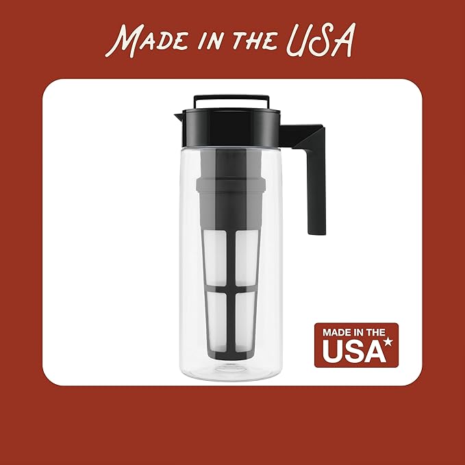 Takeya Flash Chill Iced Tea Maker - Versatile Tea Brewer for Loose/Bagged Tea - Patented Flash Chill Tech Hot/Cold Use BPA-Free Tritan Dishwasher Safe - Airtight Lid Made in USA - 1 Quart/Avocado