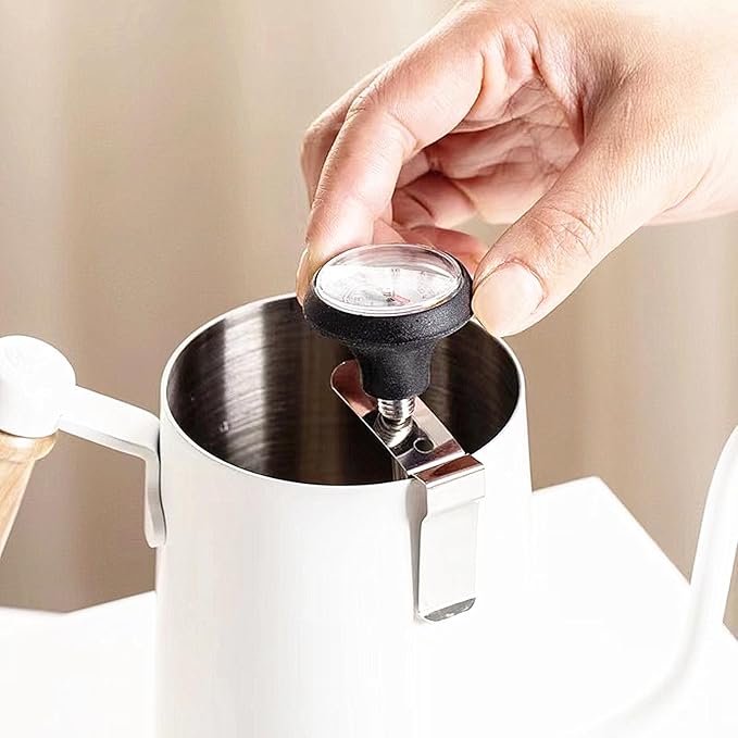 Milk Frothing Pitcher for Coffee, Barista Steaming Jug (21 Ounces with Thermometer Pen)