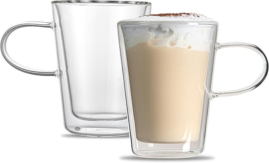 Restaurantware Glass Espresso Cups 5 Count 12 Ounces Borosilicate Double Wall Glass Coffee Mugs Insulated Clear Tea Drinkware for Hot or Cold Beverages