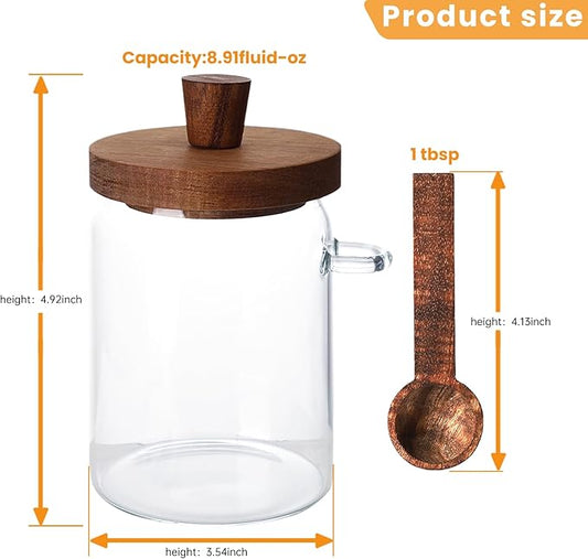 Glass Coffee Bean Storage Container, Wood Lid with Spoon, Airtight Silicone Seal, BPA-Free (550ML/18.6OZ)