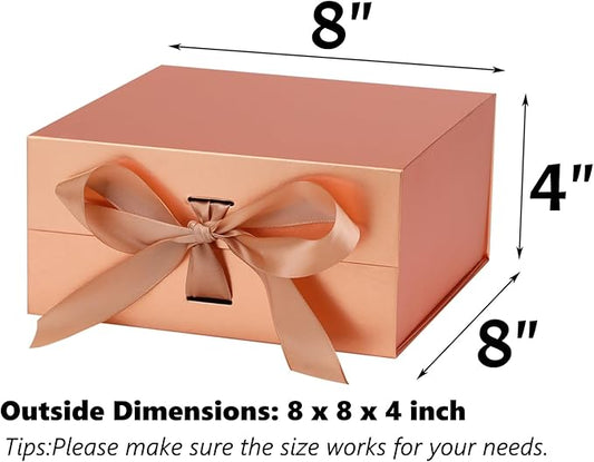 OEMVALATY Rose Gold Gift Box,8x8x4 Inches Gift Boxes with Lids for Presents with Magnetic Closure and Ribbon for Wedding,Storage,Birthday(5-Pack)