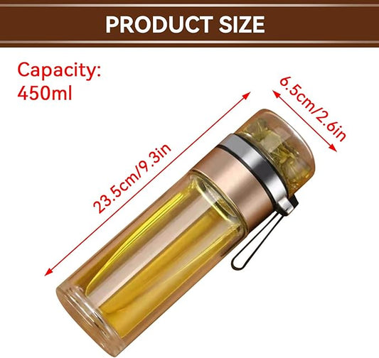 Tea Infuser Bottle, Glass Tea Infuser Bottle Double Wall Portable Tumbler Mug Travel Tumbler Mug Men Infusers Water Bottles (Gold)