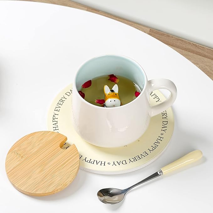 BigNoseDeer Cute Ceramic Donkey Coffee Mug Funny Mug with 3D Animal Inside Kawaii Tea Cup with Spoon and Lid Cool Stuff Christmas Gifts Birthday Mother's Day Cute Gifts for Women Kids 12oz(Donkey)