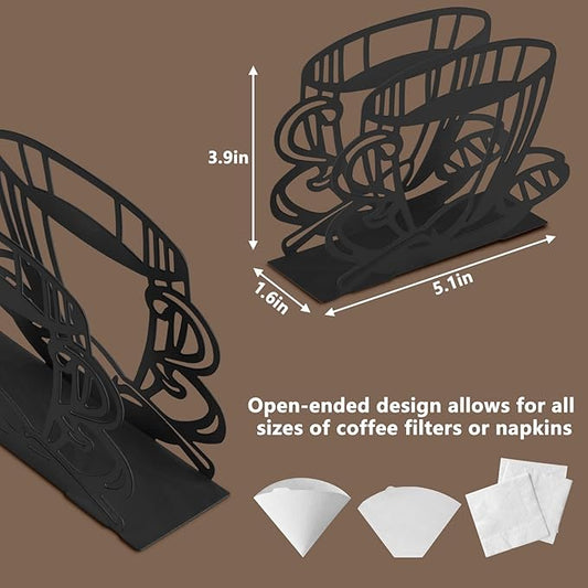 Metal Coffee Filter Stand - Holder & Rack for Coffee Filters, Paper Towels & Napkins - Vertical, Cone & Square Shaped (Black)