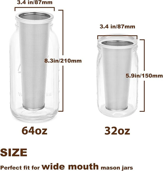 Cold Brew Coffee Filter for 64 OZ Wide Mouth Mason Jar, 304 Stainless Steel Strainer with Seal Ring for Iced Drinks, Sun Tea Infuser and Cold Brew Coffee Maker