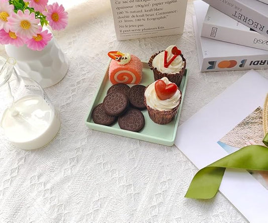 Small Square Tray (5.9 inch) 3 Pack, Durable Green Tray for Desserts & Organization, Lightweight for Coffee, Drinks, Party, Seasoning, Perfume and Display.