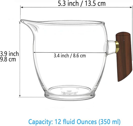 Small Glass Creamer Pitcher Set of 2, Elegant Spherical Transparent Creamer Pitcher for Coffee, Milk, Tea, 12 oz Milk Frothing Cup Creamer Jug for Coffee shop, Home and Kitchen, Wooden handle