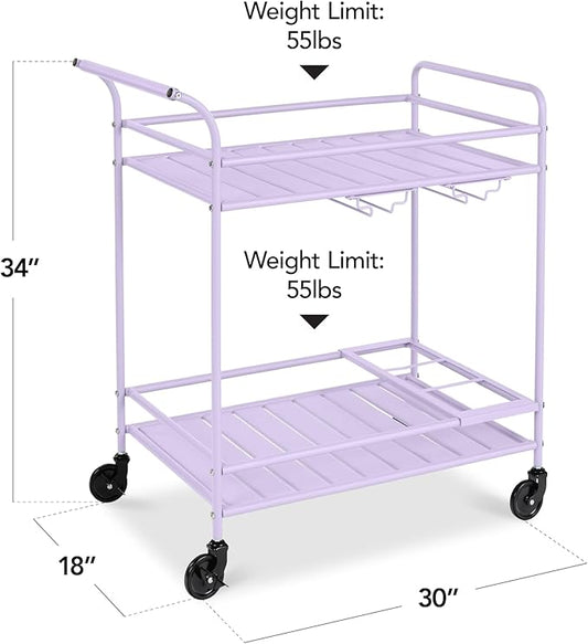 Best Choice Products Rolling Bar Cart, Mobile Home Bar Serving Cart, Serving Station w/ 2 Tier Shelves, Wine Rack, Lockable Wheels - Lavender