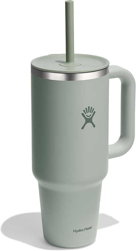 Hydro Flask Travel Tumbler with Handle, Lid and Straw - Insulated Stainless Steel in 40 Oz Tonal Agave Green