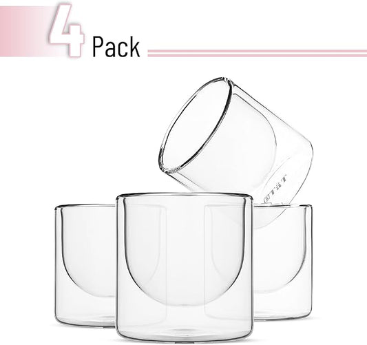 BTaT- Double Walled Drinking Glass, 4 Pack, 5 oz, Insulated Glass for Hot and Cold Beverages, Espresso, Cappuccino, Whiskey, Bourbon, Vodka and Scotch
