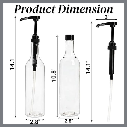 8 Pack 25.4Oz Coffee Syrup Dispenser, 750ml PET Syrup Bottles with Pump&Lid, Clear Plastic Long Neck Drinking Bottle Set for Coffee Bar Accessories Home Party Decor Flavored(Black)