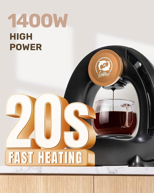2-in-1 Coffee Maker, Fast Brew in 1.5mins, Single Serve Coffee Machine Compatible with K-Cup Pods & Ground Coffee, 1400W with 20s Preheat, Compact for Home,Small Place,Office & RV, 8oz,Black