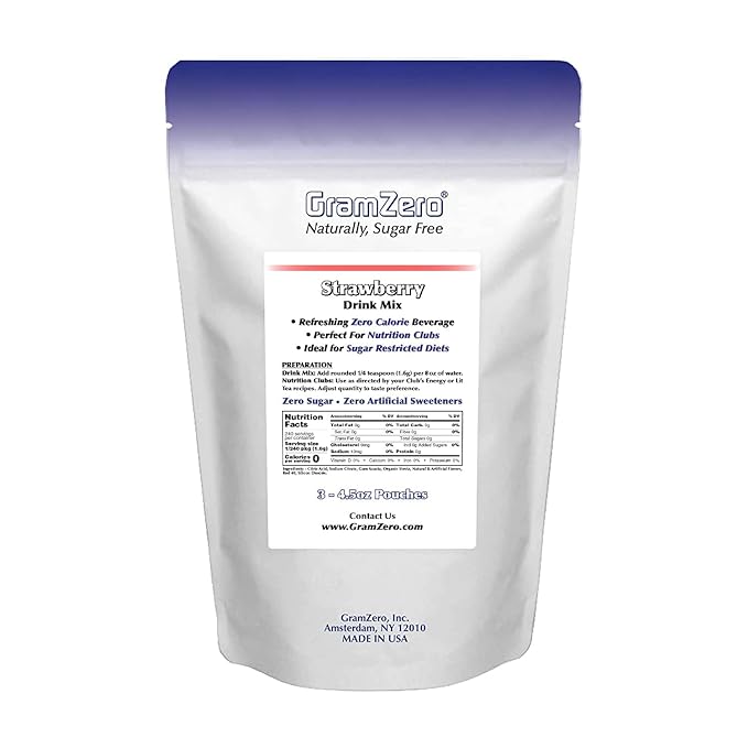 GramZero Strawberry Zero Calorie Sugar Free Drink Mix, Great For Nutrition Club Loaded Teas, Stevia Sweetened