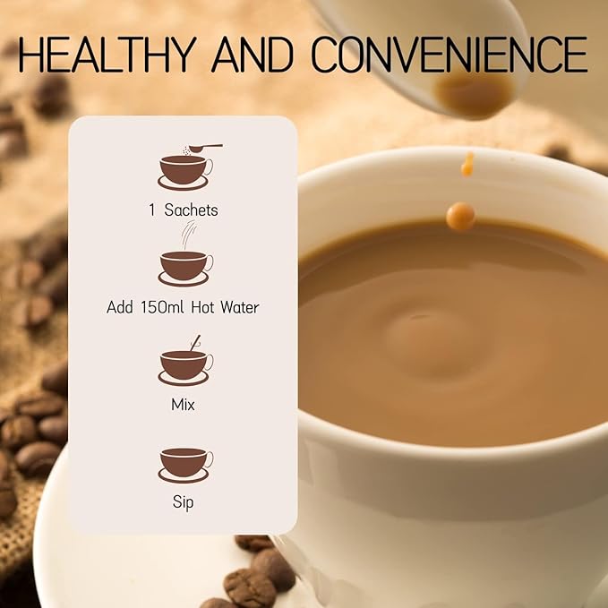 7 in 1 Mushroom Coffee Mix, Instant Latte Coffee Blend Nootropic Cafe Complex with Reishi, Lion’s Mane, Chaga, Turkey Tail, Maitake, Cordyceps for Energy Focus Immune Boost (12 Servings)